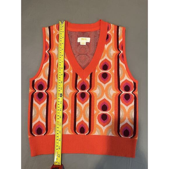 Maeve Anthropologie Size XS Retro 70s Geometric V Neck Sweater Vest Orange - Picture 4 of 5